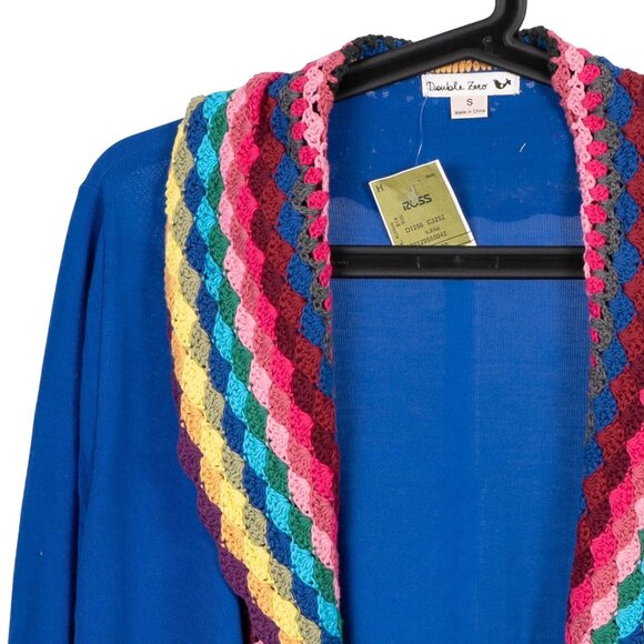 Double Zero Cardigan Crochet Trim S Womens New Blue Open Front Cardigan Cotton - Picture 2 of 6